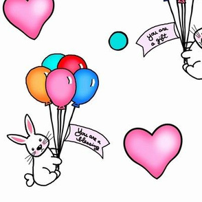 Ascending  Affirmations / Nursery Bunnies,Balloons,Banners - Multicolored  on white 