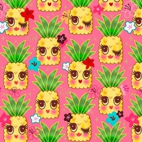 Happy Kawaii Cute Pineapples- Pink