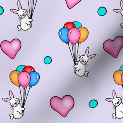 Ascending  Love / Bunnies,Balloons,Hearts  - Multicolored / Lavender  