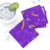 Big Dipper Bacon - Blue & Purple  Novelty Fabric - Colorful Illustrated Design