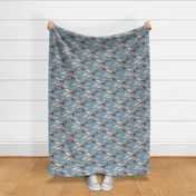 Whales Doodle Nautical Ocean Sea Blue on Grey