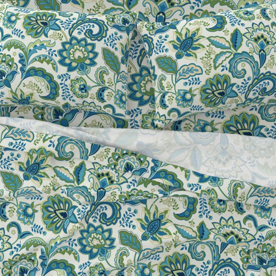 Paisley Floral Blue Green Large