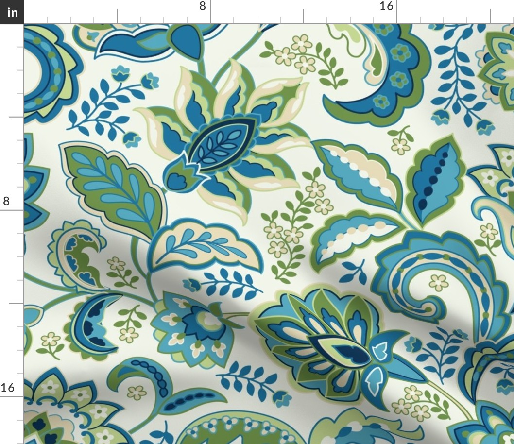 Paisley Floral Blue Green Large