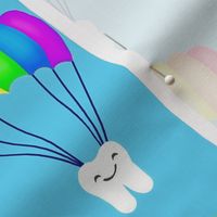 Dental Rainbow Parachute on Blue Sky / Tooth Teeth  