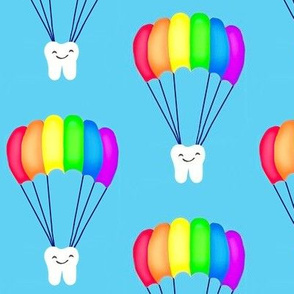 Dental Rainbow Parachute on Blue Sky / Tooth Teeth  