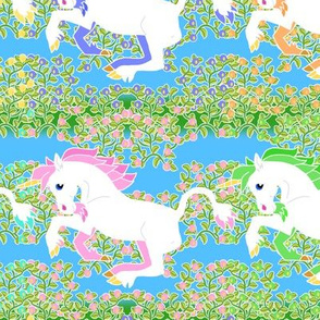 Rainbow Unicorn Stripe with Flowers