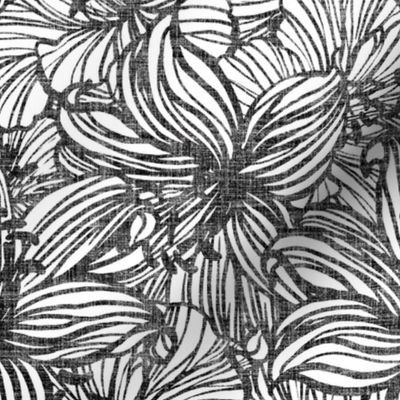 big tropical floral in black and white on linen