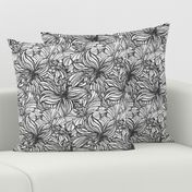 big tropical floral in black and white on linen