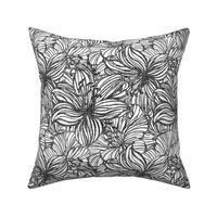 big tropical floral in black and white on linen