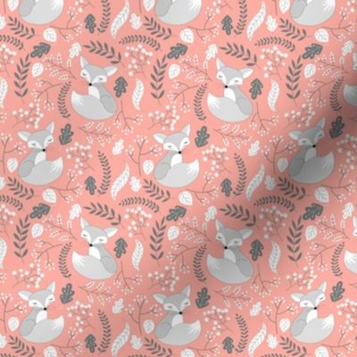 SMALLER Fox - Sleepy Grey Foxes (peach) Baby Nursery Woodland Animals Kids Childrens Bedding PH4