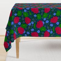 Geraniums Moody Florals Deep Red Purple Green Dark Blue - MEDIUM Scale - UnBlink Studio by Jackie Tahara