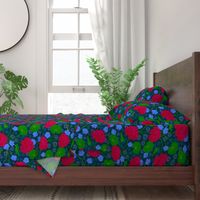 Geraniums Moody Florals Deep Red Purple Green Dark Blue - MEDIUM Scale - UnBlink Studio by Jackie Tahara