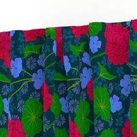 Geraniums Moody Florals Deep Red Purple Green Dark Blue - MEDIUM Scale - UnBlink Studio by Jackie Tahara