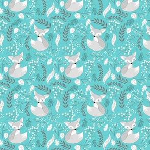Smaller Fox - Sleepy Foxes (island blue) Baby Nursery Woodland Animals Kids Childrens Bedding IB4