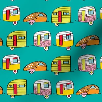 Roadtrip Camper RV Print with Blue Background