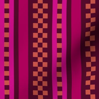 Jazzy Checked Stripes in Burgundy - Magenta - Peach