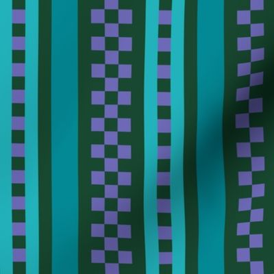 Jazzy Checked Stripes in Teal - Turquoise - Lavender
