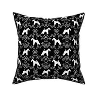 wire fox terrier dog silhouette fabric, dog silhouette fabric, dog fabric, wire fox terrier fabric, dog floral - black