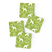 wire fox terrier dog silhouette fabric, dog silhouette fabric, dog fabric, wire fox terrier fabric, dog floral - lime
