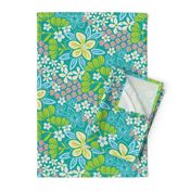 Full Bloom Garden Floral Botanical Blue Green White Pink on Teal - UnBlink Studio by Jackie Tahara