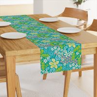 Full Bloom Garden Floral Botanical Blue Green White Pink on Teal - UnBlink Studio by Jackie Tahara