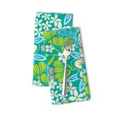 Full Bloom Garden Floral Botanical Blue Green White Pink on Teal - UnBlink Studio by Jackie Tahara