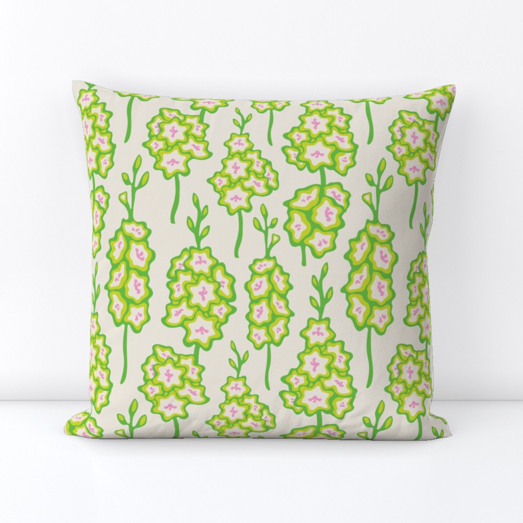 Gladiolus Abstract Summer Retro Vintage Floral Botanical in Kelly Green Lime Green Pink on Cream - UnBlink Studio by Jackie Tahara