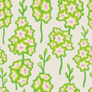 Gladiolus Abstract Summer Retro Vintage Floral Botanical in Kelly Green Lime Green Pink on Cream - UnBlink Studio by Jackie Tahara