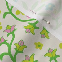 Gorgeous Garlands Floral Botanical Damask Ogee in Spring Pink Green Blue on Cream - UnBlink Studio by Jackie Tahara