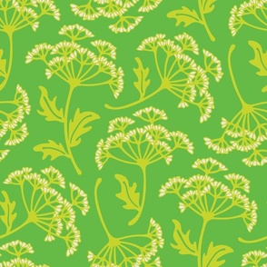 Queen Anne's Lace Cow Parsley Fresh Summer Garden Floral Botanical in Lime Green Cream on Kelly Green - UnBlink Studio by Jackie Tahara