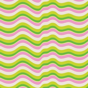Ripple Wavy Retro Abstract Stripes in Pink Green Cream - UnBlink Studio by Jackie Tahara