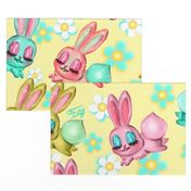 Large-Bunnies and Daisies on Yellow