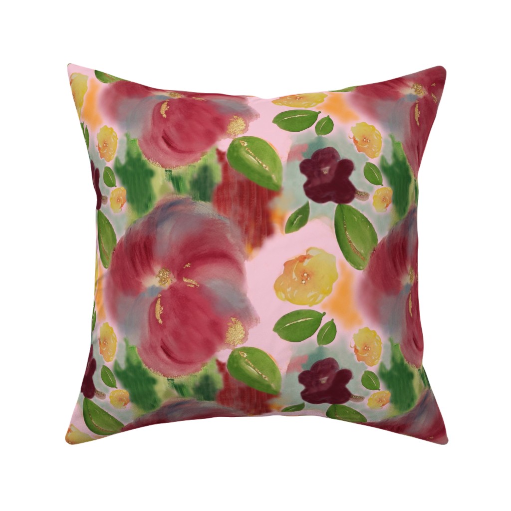 Catalan Throw Pillow featuring Angela's Pink Violet Garden by villaparkhearts