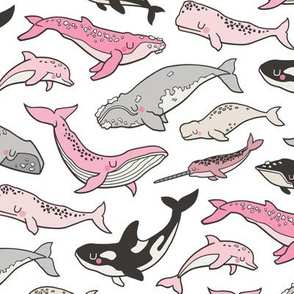 Whales Doodle Nautical Ocean Sea Pink