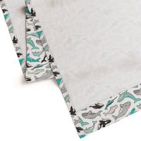 Whales Doodle Nautical Ocean Sea Green