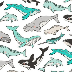 Whales Doodle Nautical Ocean Sea Green