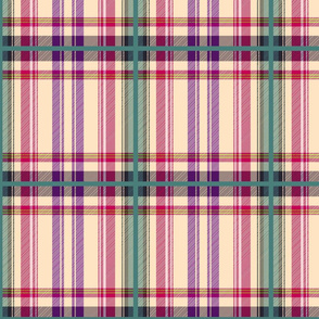 Tartan #12 - biscuit, raspberry, purple, green