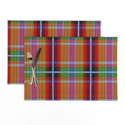 Tartan #18 - red, orange, powder blue, lime green