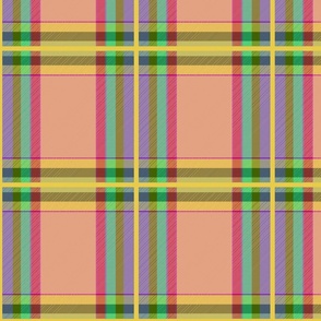 Tartan #20 - peach, yellow, purple, aqua, pink