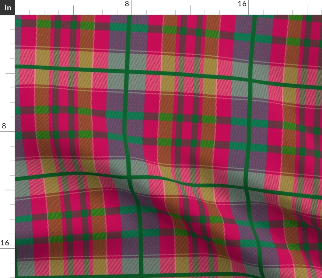 Tartan #22 - raspberry pink, forest green, olive, sage