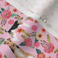 wire fox terrier floral fabric - floral fabric, fox terrier fabric, wire fox terrier fabric, cute spring floral fabric -  pink