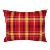 Tartan #32 - deep red, lemon yellow, coral, purple