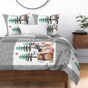 42”x36” Blanket Panel – Greystone Woodland Critters Blanket, Nursery Bedding, Bear Moose Wolf Raccoon Fox Pine Trees