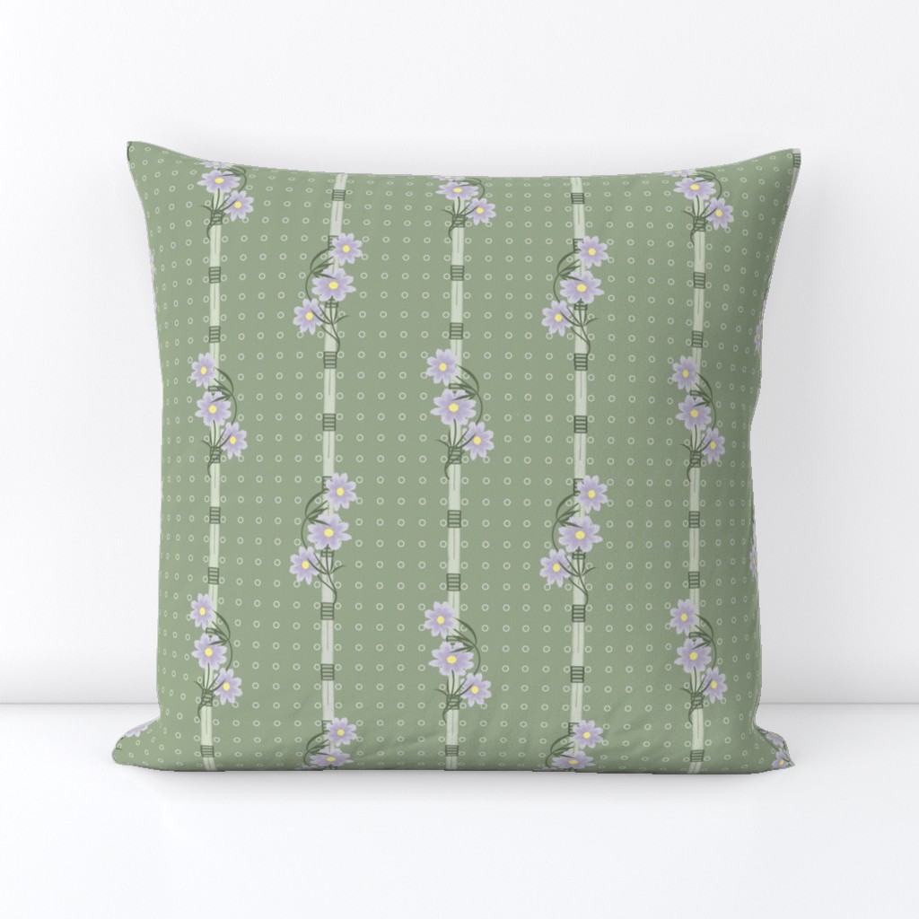 July Floral Stripe: Violet Purple & Sage C0reopsis Flowers