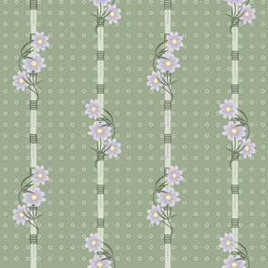 July Floral Stripe: Violet Purple & Sage C0reopsis Flowers