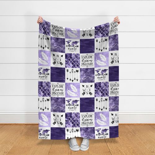 9 inch Adventure Awaits//Purple - Wholecloth Cheater Quilt