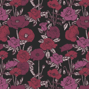 Roses and poppies - multi red
