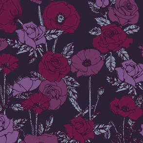 Roses and poppies purple multi