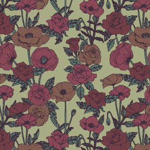 Roses and poppies vintage multi