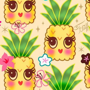 Large-Happy Kawaii Cute Pineapples-Cream